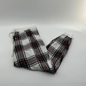 Stars Above Flannel Pajama Joggers – White Base Plaid, Drawstring, Size Large